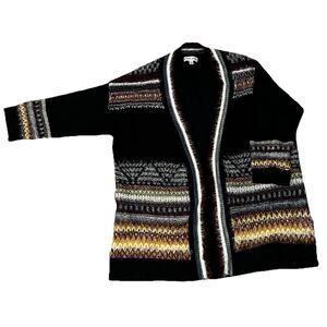 Women's Open Front Sweater by Knox Rose Long Sleeve Thigh Length Aztec Design L